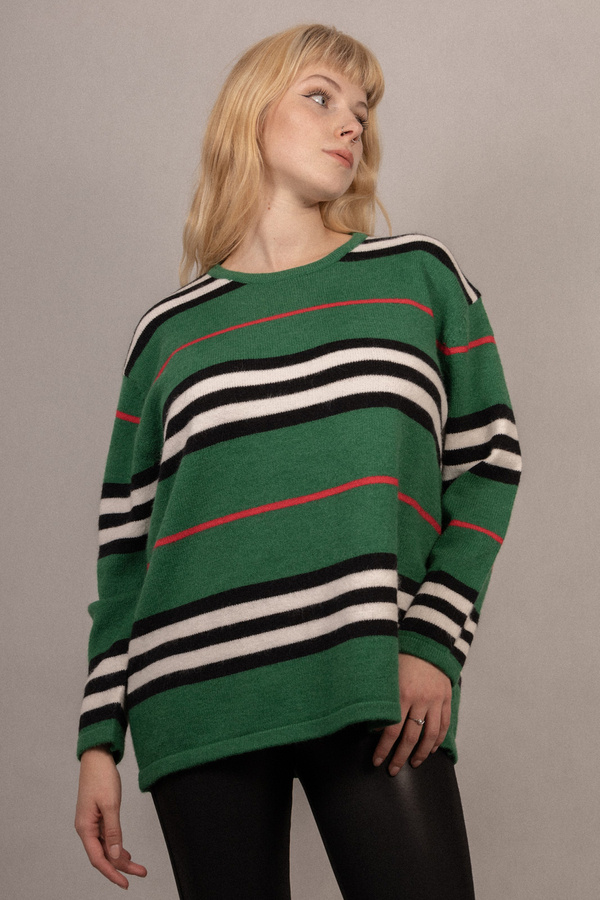 Sweter zielony w paski L/XL
